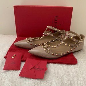 Valentino Pink Garavani Rockstud Patent Leather Ballet Flats